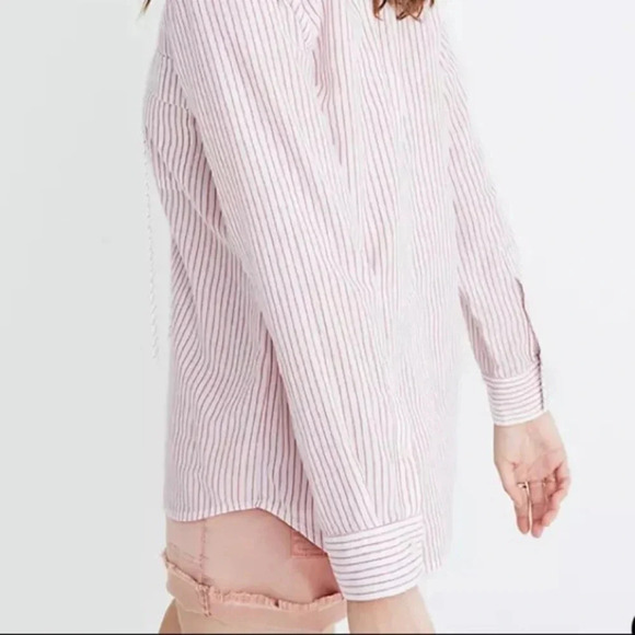 Madewell Pink Terrace Lace Up Vera Long Sleeve Striped Shirt Top Size S - Picture 2 of 11